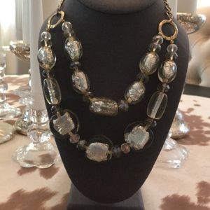 Multilayered clear and gold necklace